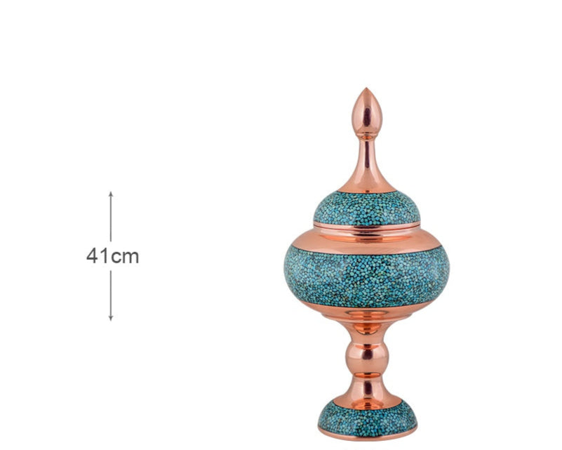Luxury Handcrafted Turquoise and Copper Bowl with Lid | Decorative Dish & Premium Gifting Piece | Persis Antiques