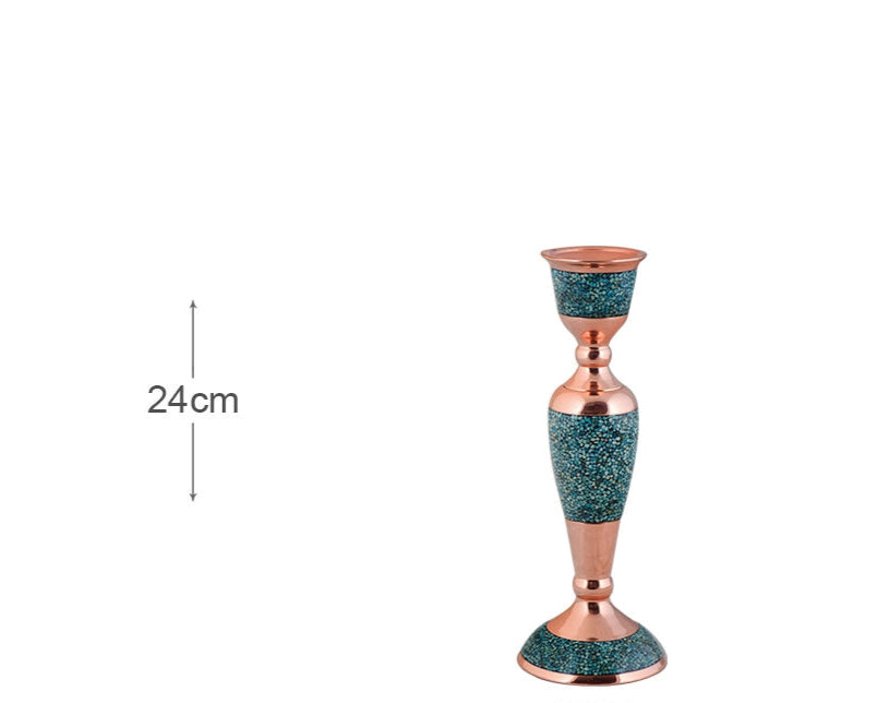 Handcrafted Turquoise an Copper Candlestick | Luxury Home Accent & Artisan Home Décor | Persis Antiques