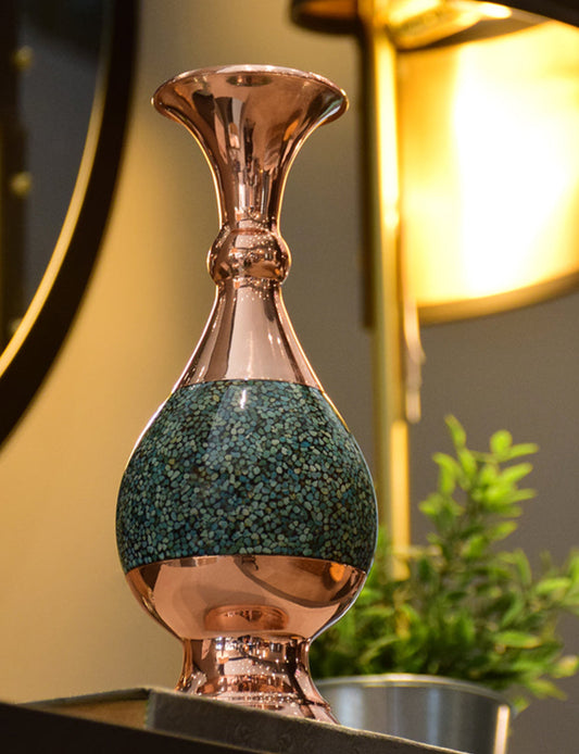 Decorative hourglass with turquoise and copper design 