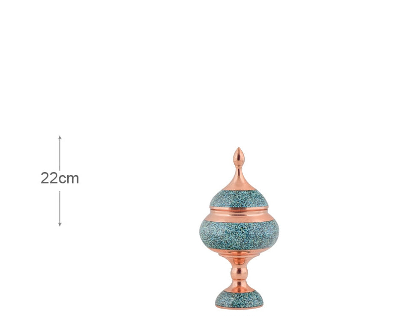 Luxury Handcrafted Turquoise and Copper Bowl with Lid | Decorative Dish & Premium Gifting Piece | Persis Antiques