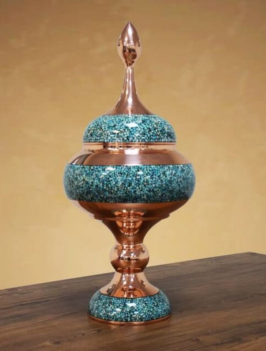 Luxury Handcrafted Turquoise and Copper Bowl with Lid | Decorative Dish & Premium Gifting Piece | Persis Antiques